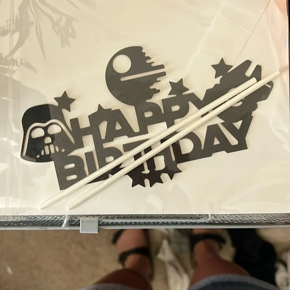 Star Wars Black and White Happy Birthday Cake Topper
